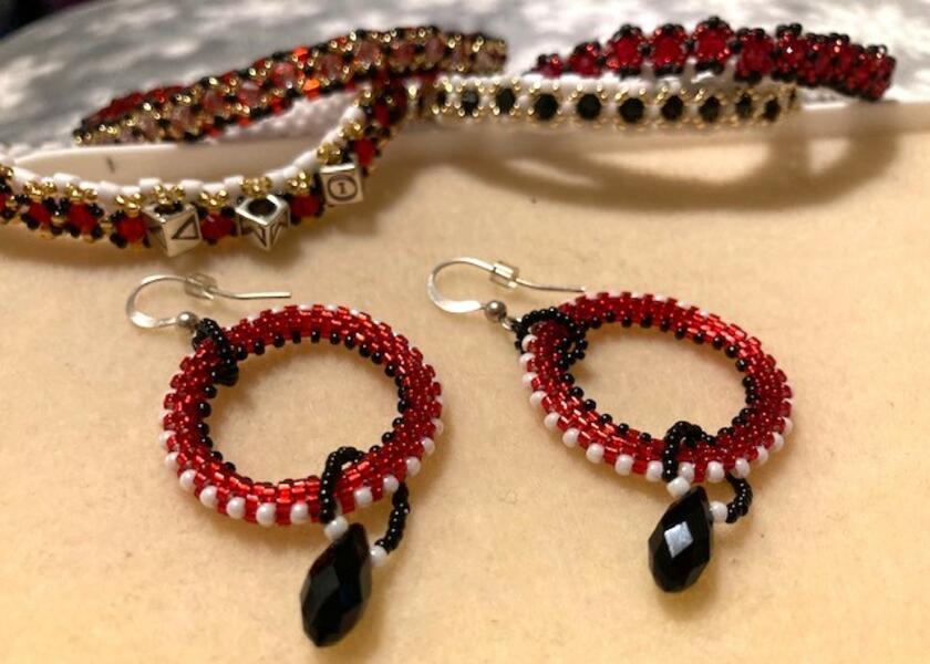 Bracelets and Earrings Made of Seed Beads and Crystals