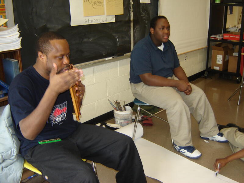 ART / INFORMANCES: Shodekeh with David Cunningham's art students as they creatively capture & interpret Sho's & Beatbox's music & soundscapes @ Collington Square Elementary. March 24th, 2008.