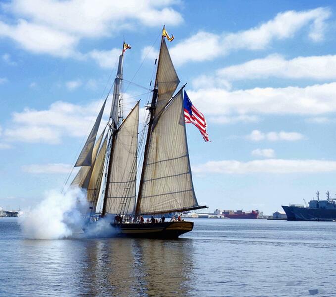 Pride of Baltimore II Firing in Inner Harbor