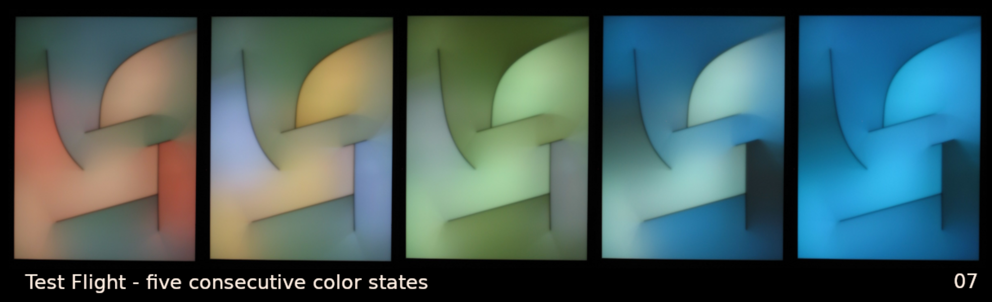 Test Flight in five consecutive color-states.