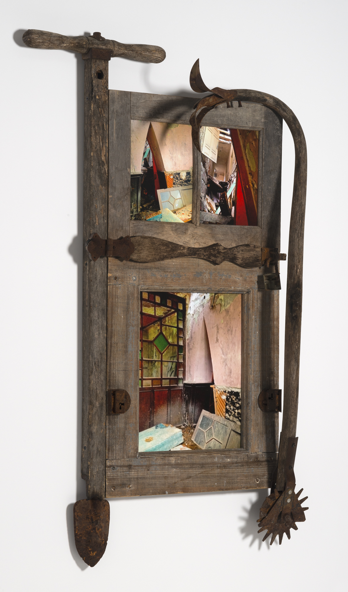found objects, wall assemblage, photographs, mixed media
