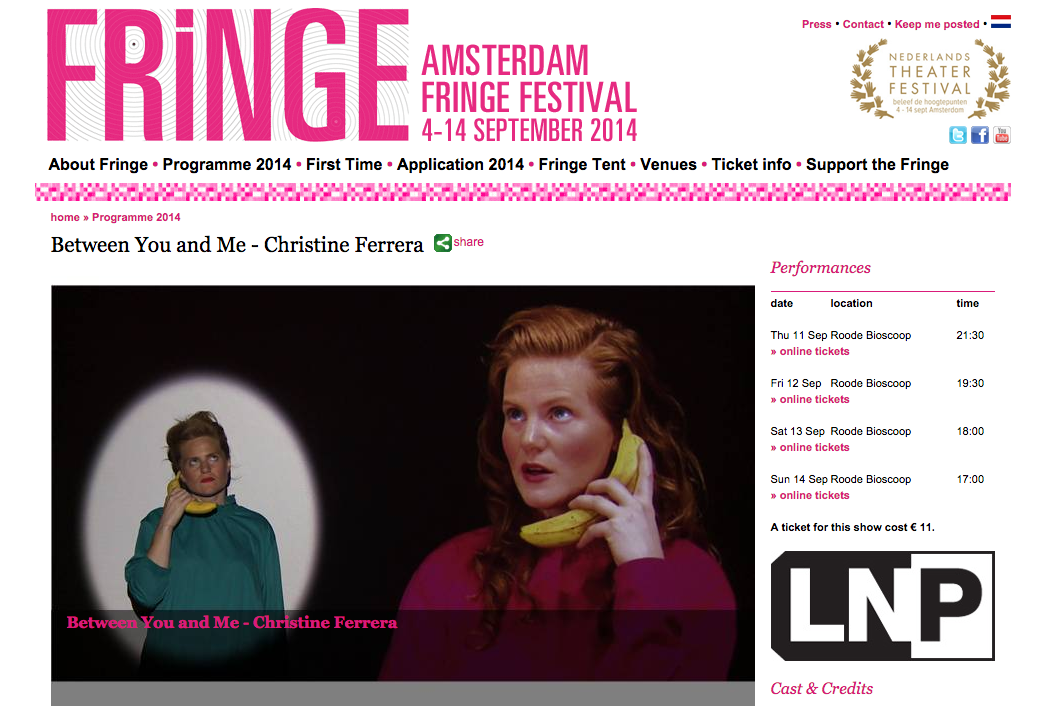 speler Leeuw Valkuilen Between You and Me at Amsterdam Fringe Festival, 2014