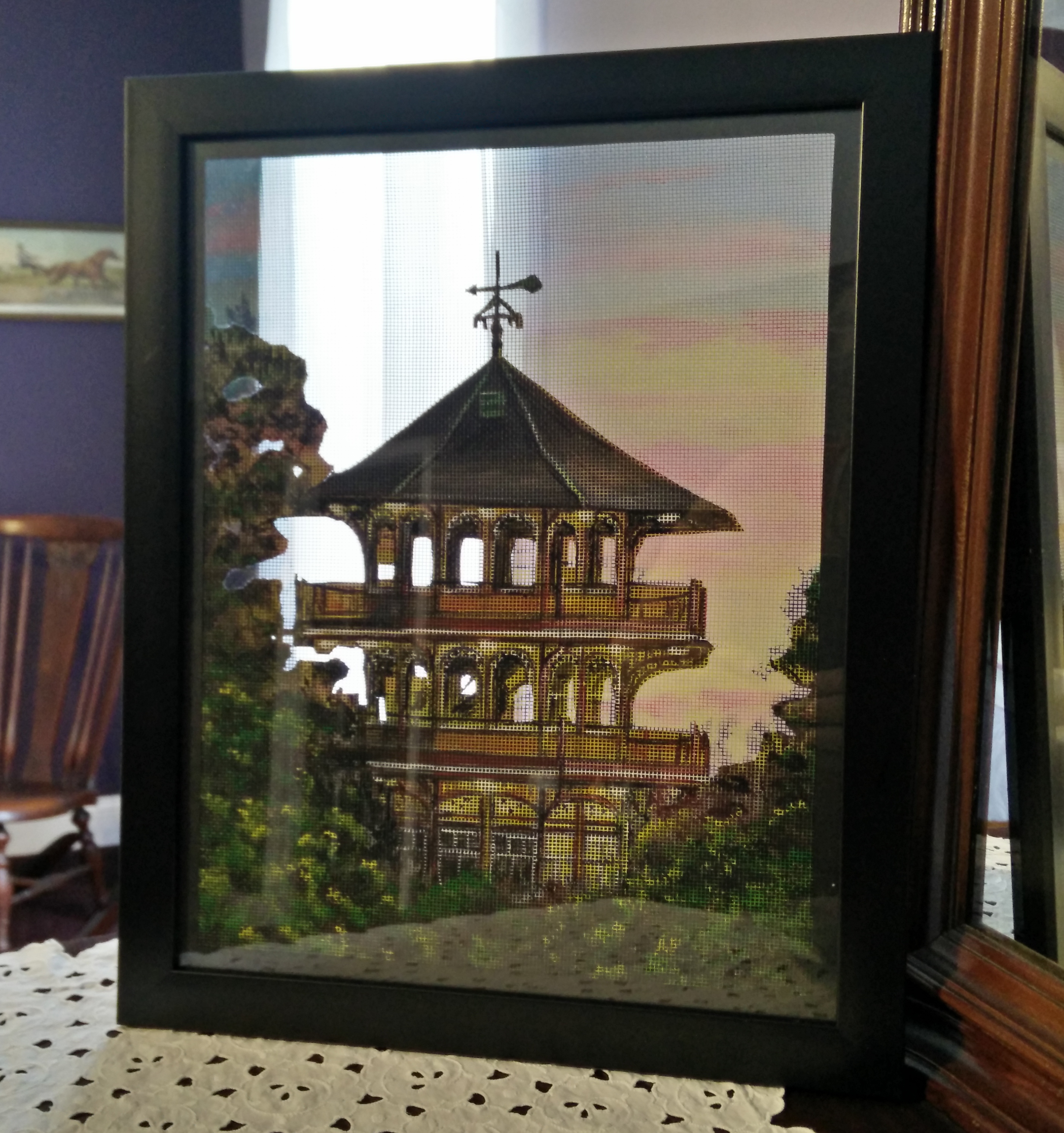 See-though window screen painting of the Patterson Park Pagoda
