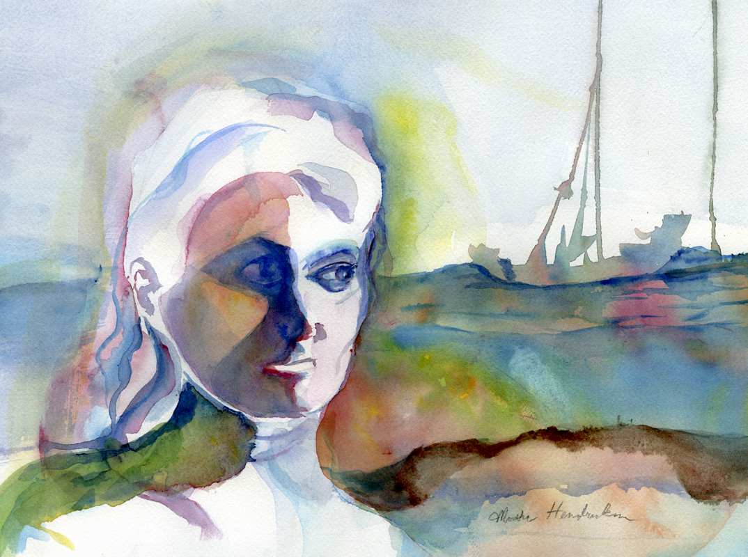 Watercolor loosely painted of a womans head
