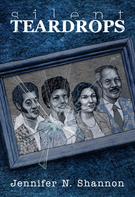 the book cover of Silent Teardrops which features a family in a broken picture frame