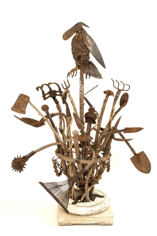 repurposed, tools, bird, assemblage, rustic, mixed media, outdoor