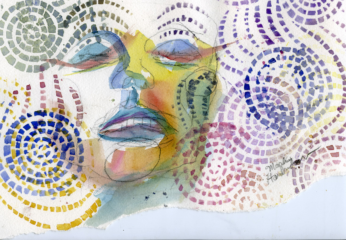 Watercolor of face with pattern