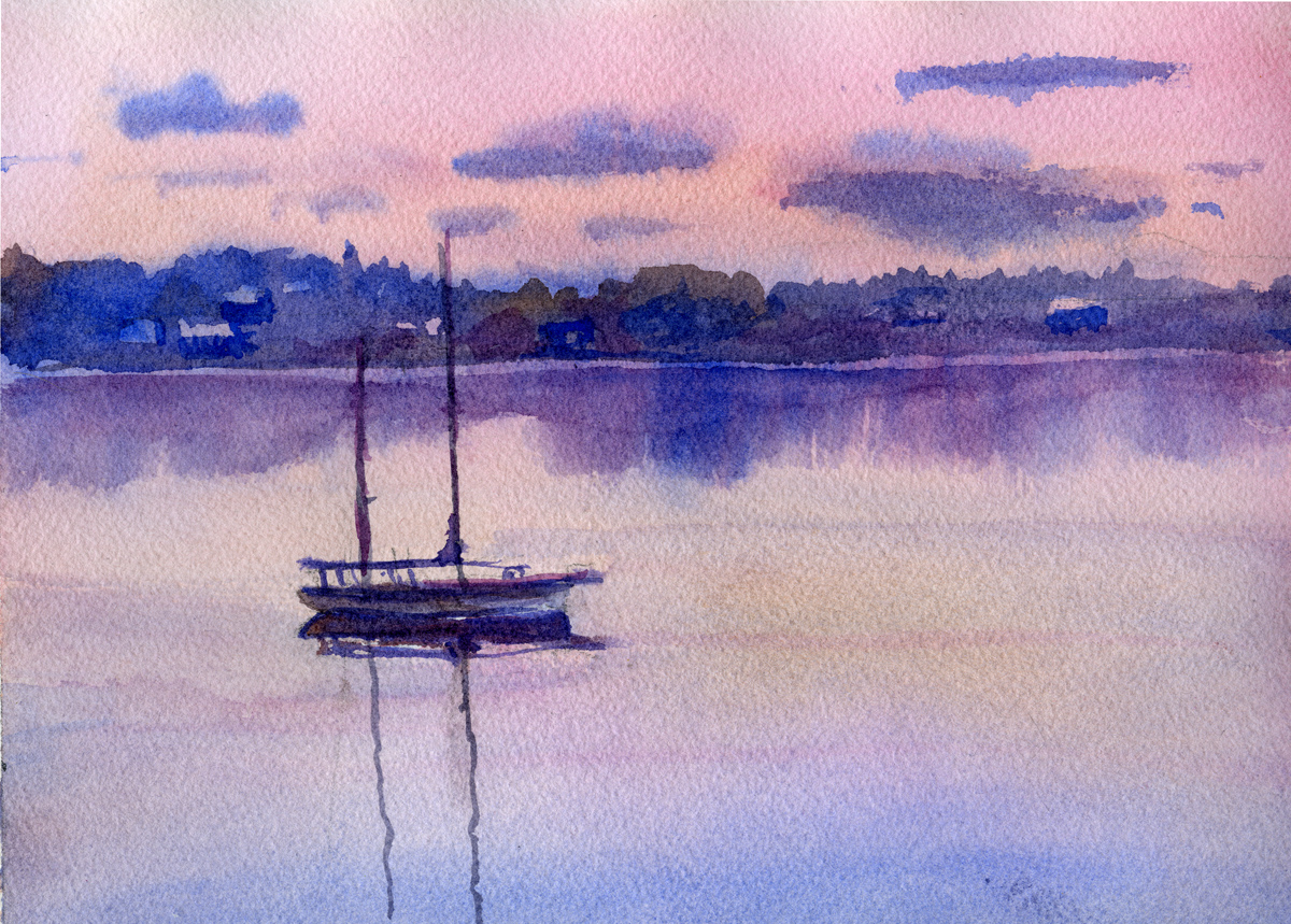 Watercolor of boat on water