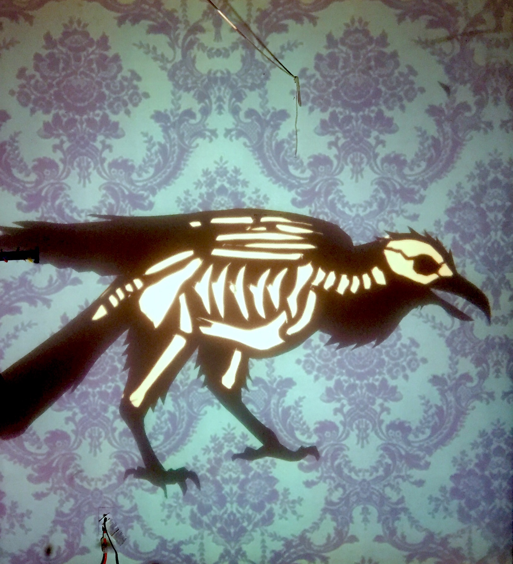 As lightning flashes we see the skeleton of the raven.