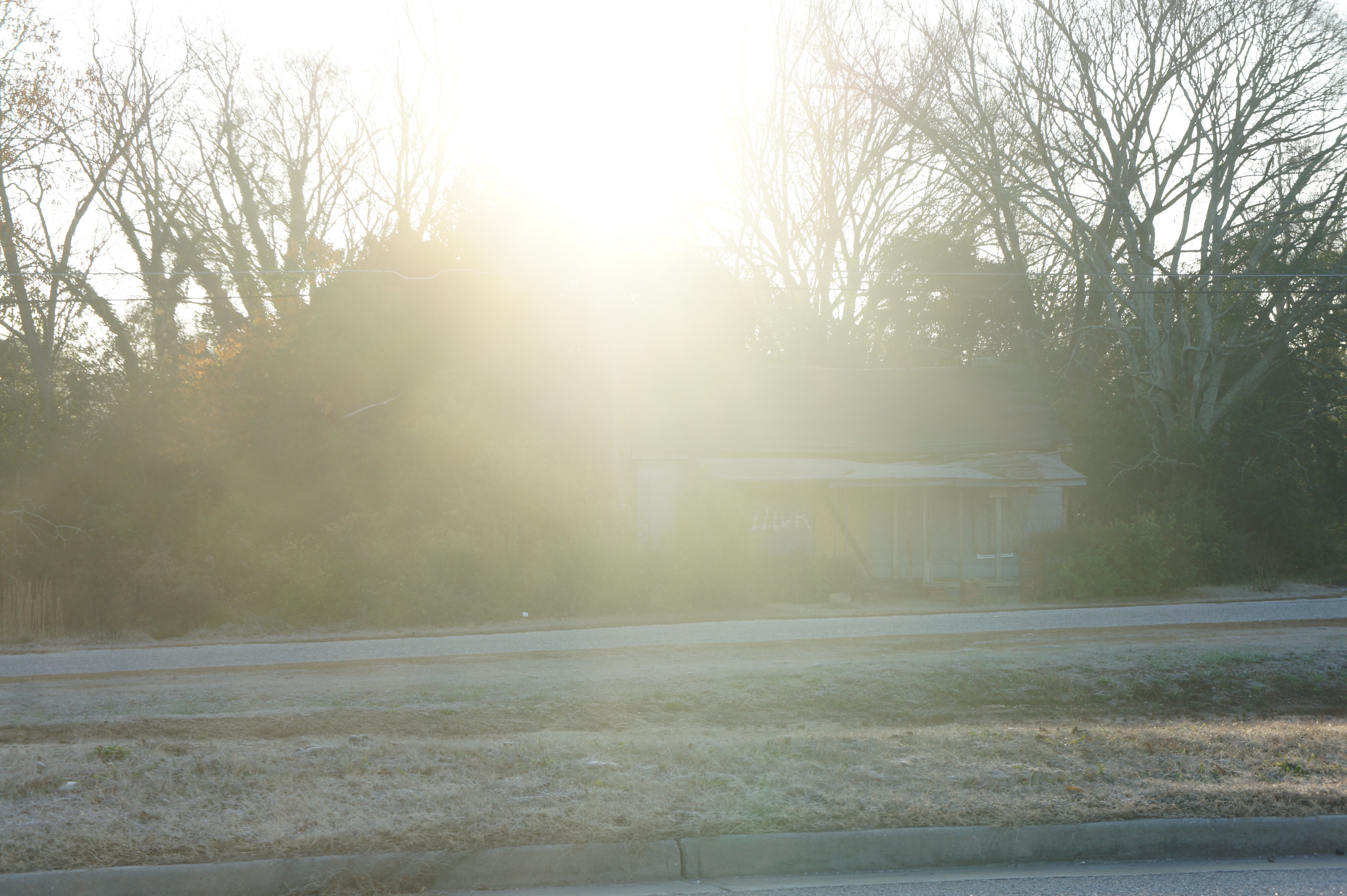 a photograph of the sun, brightly shining on top of an abandoned house, taken by Jennifer N. Shannon