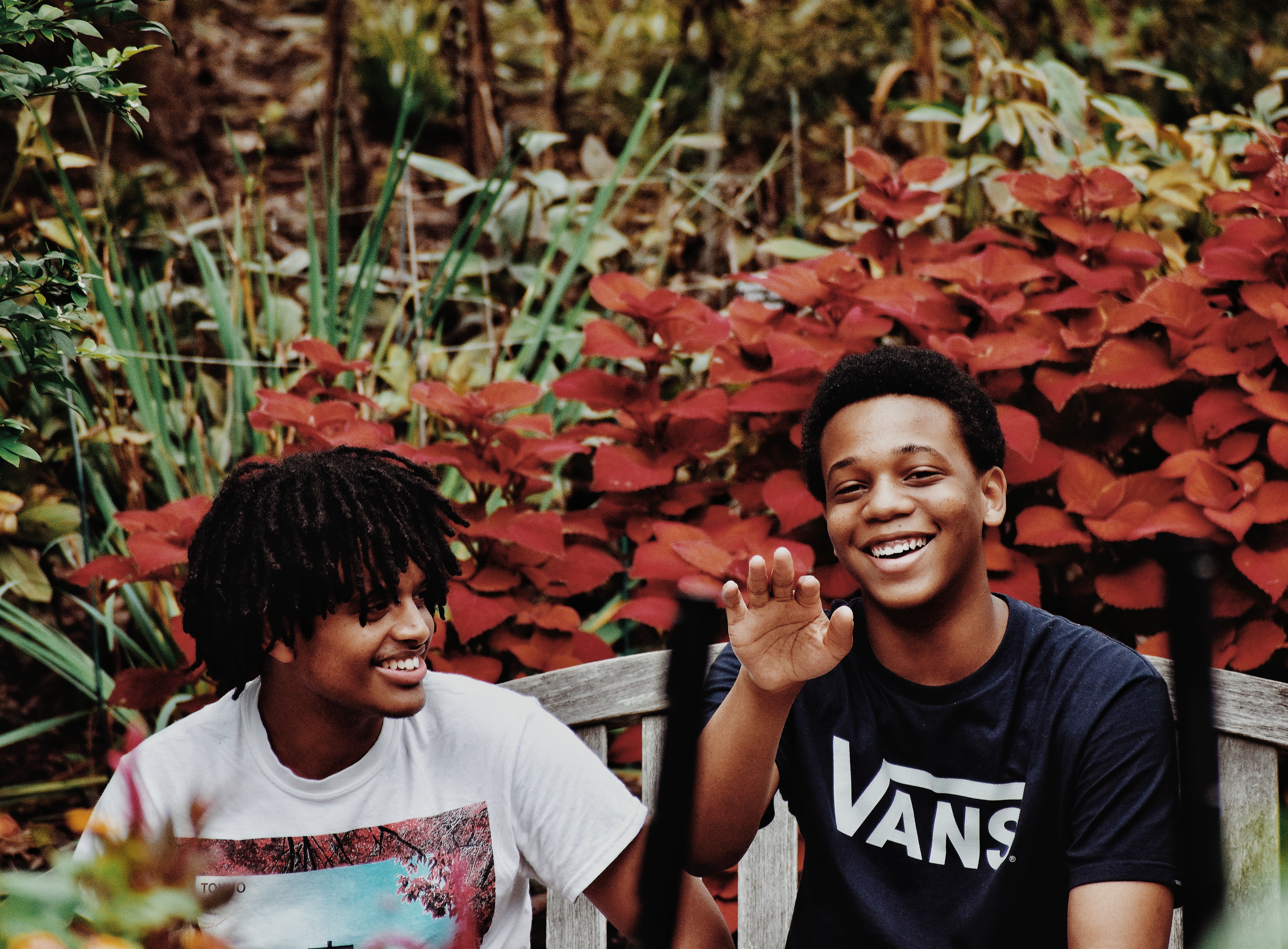 Two black young men, smiling and happy