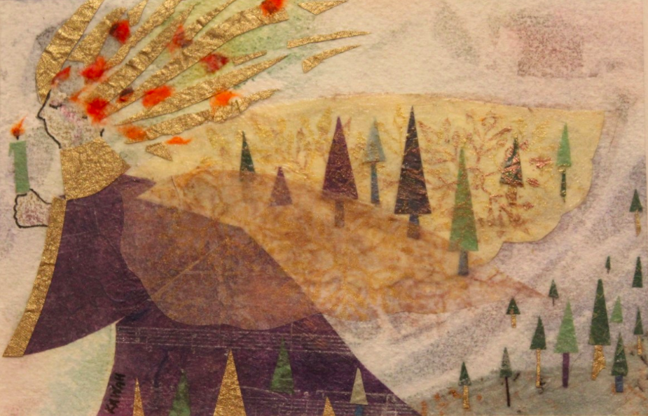 landscape, watercolor, mixed media, miniature, forest, winter 