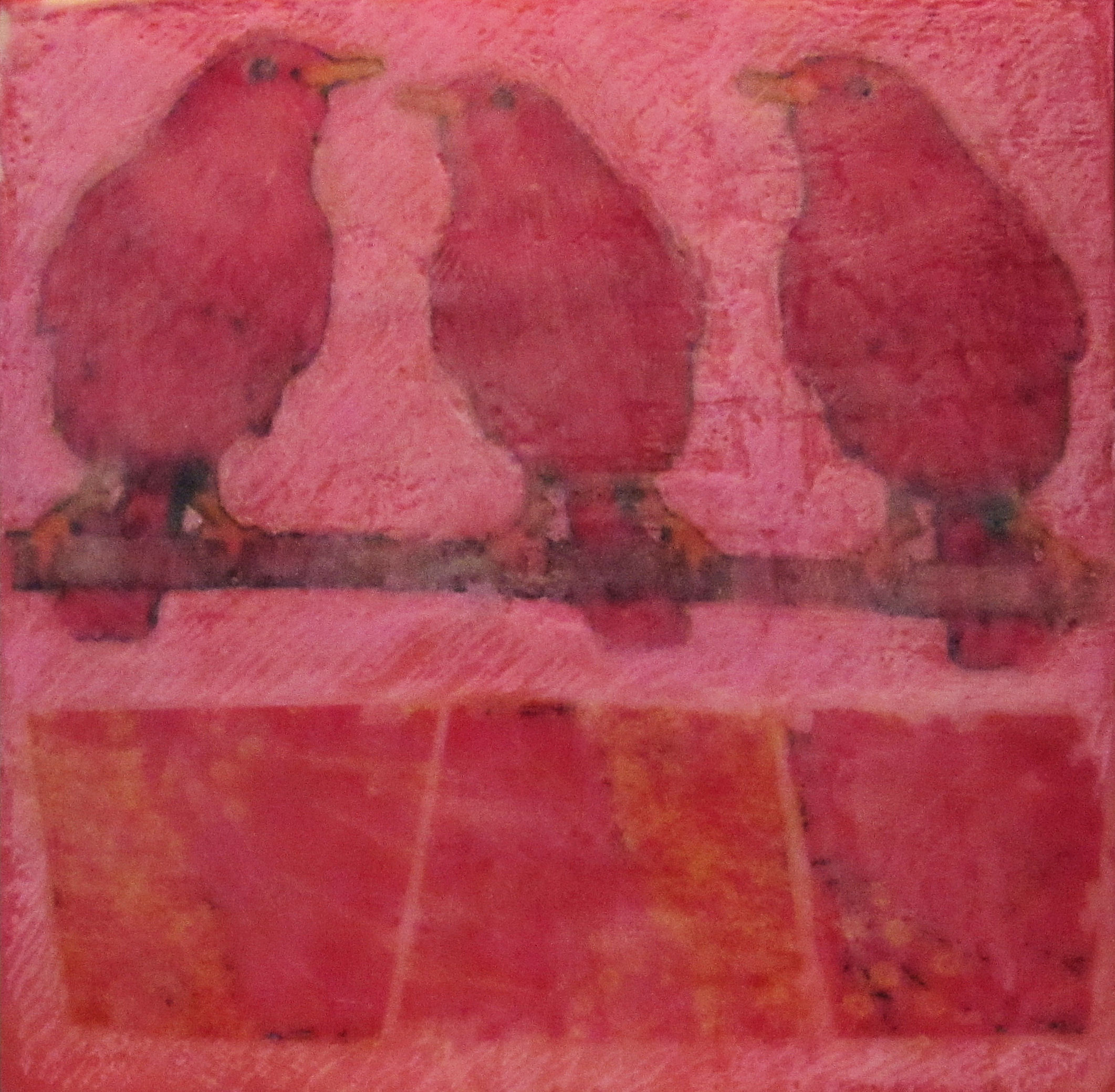encaustic, starlings, pink