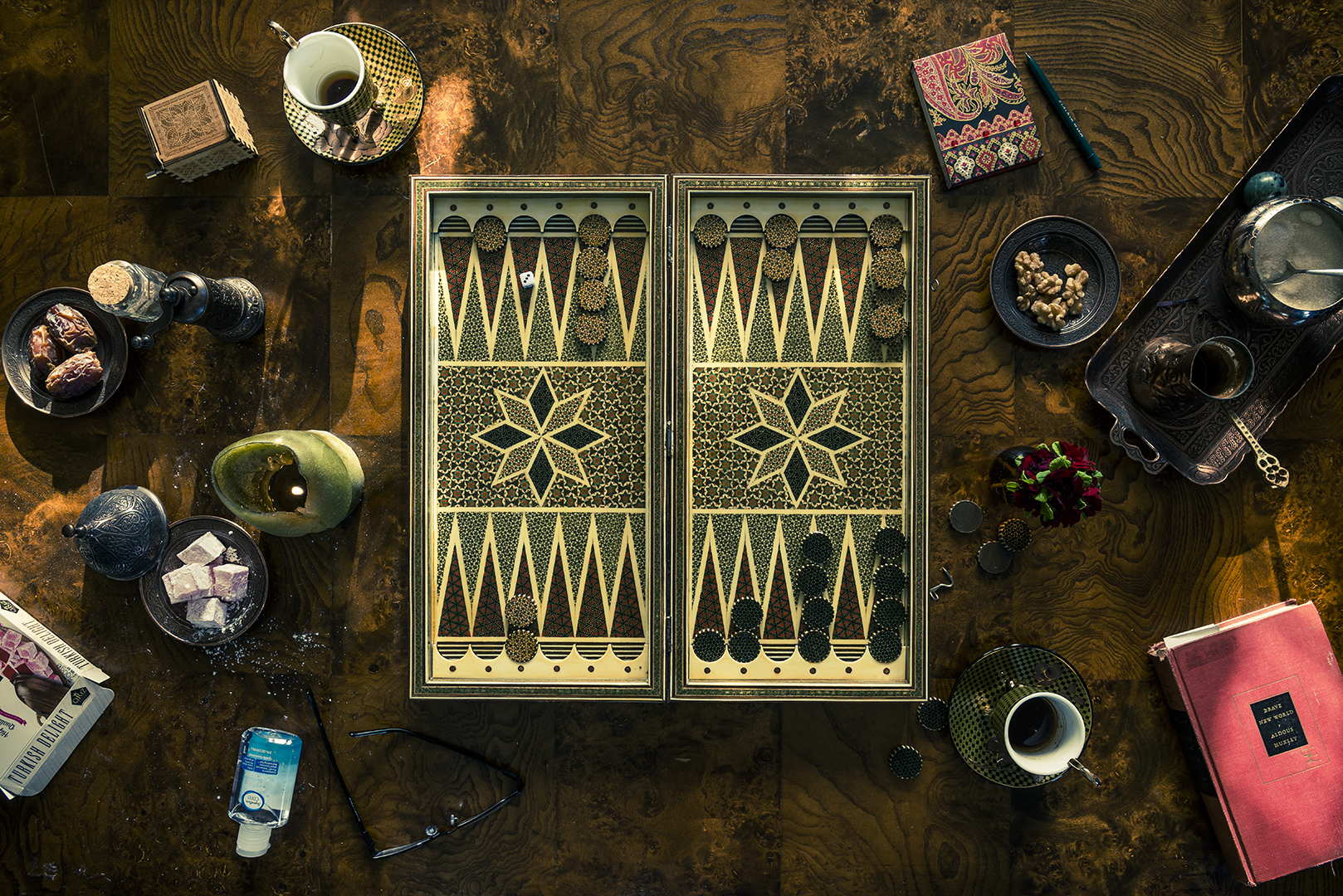 Photograph of "Backgammon, Dates, & Rose Lokums."