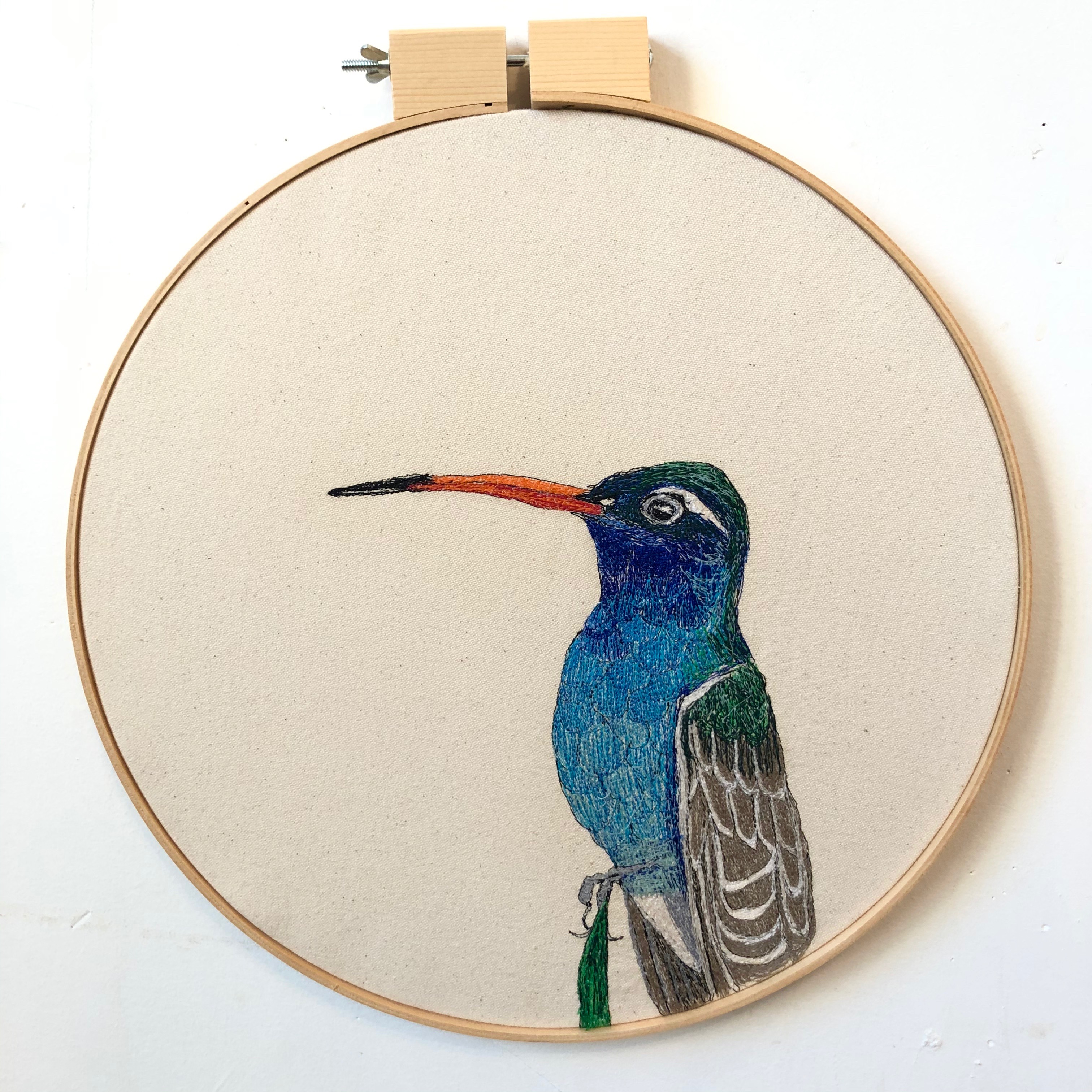 fiberart, freehand machine stitched, embroidery, thread painting, endangered birds, climate change, environmental art 