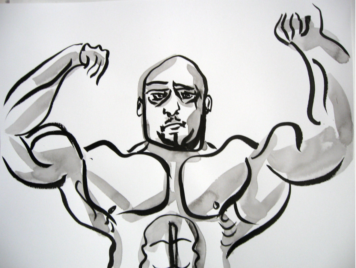 Male bodybuilder ink on paper