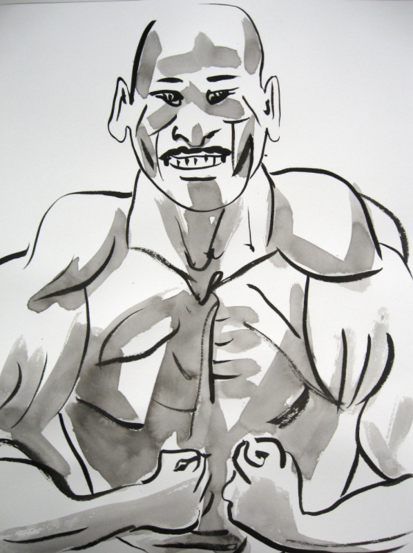 Male bodybuilder on iPhone charcoal on denril