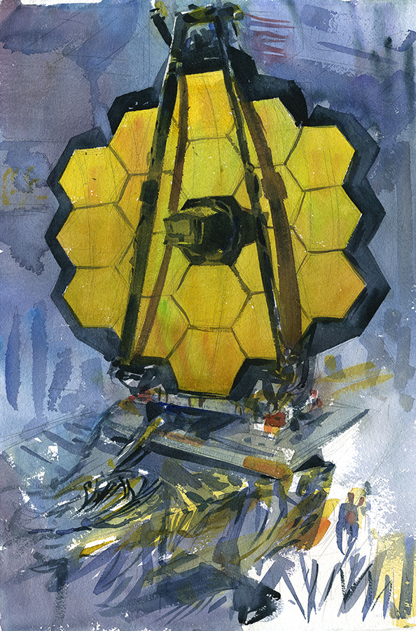 "James Webb Space Telescope," 15" x 22" watercolor on paper, 2016
