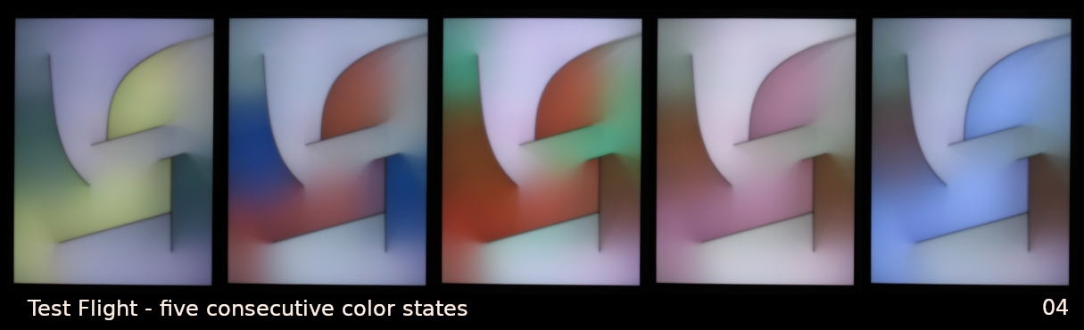 "Test Flight" in five consecutive color-states.