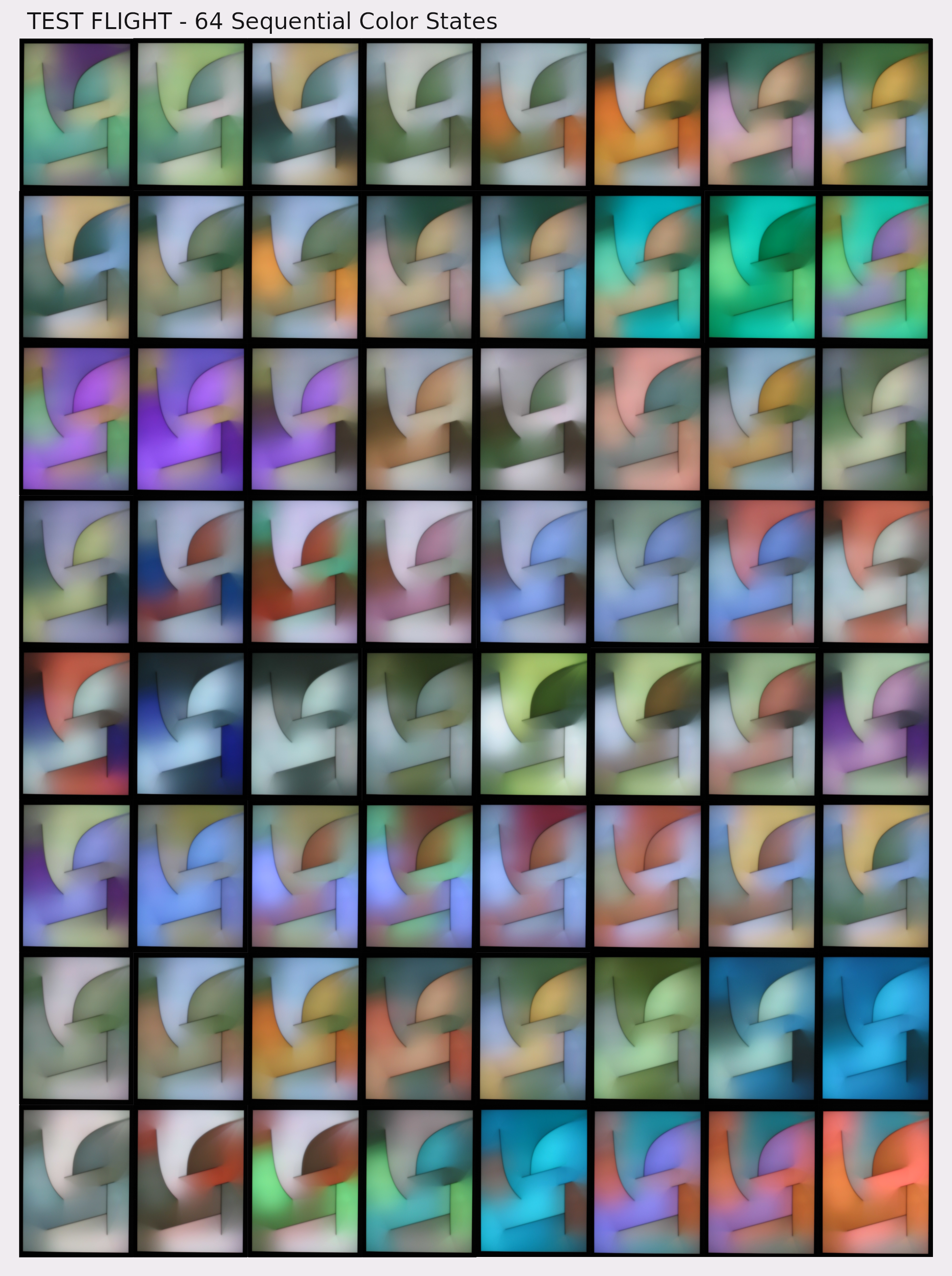 "Test Flight" in 64 consecutive color-states.