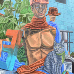 Arrangement with Mannequin Covering His Scars