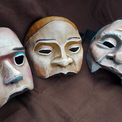 Max, Perry and Barry:  the masks worn and co-created by actor Jordan