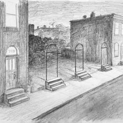 Concept sketch for proposed Ghost Stoops installation