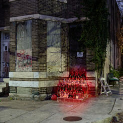 A liquor bottle memorial in Northwest Community Action.