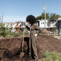 A woman works on the Whitelock Farm