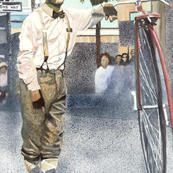 Queuing Up watercolor 40 X 26 by April M Rimpo