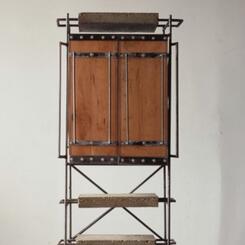 Steel, cement, and wood cabinet 