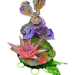 Iris & Pink Lily with Pad