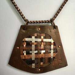 Copper and Silver Plaid Pendant