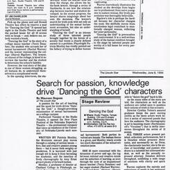 Reviews of the Nebraska Repertory Theatre production of DANCING THE GOD