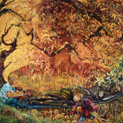 Our Mother's Repose - Persephone & Kali, 2023, 76 x 80 x 1, oil on canvas 