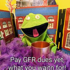  Green Family Reunion mascot- Sherman the Fraud. Kermit the Frogs Step Brother