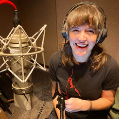 In the studio recording the narration of Dead Dad Club