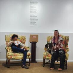 Jenna and exhibition curator Liz Lawson next to Names