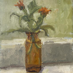 Freesias in Brown Glass 10.5 x 9.5