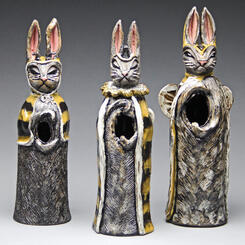 Votive Rabbits Dressed in Royal Bee Regalia, made for Save the Bees fundraiser