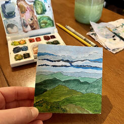 For Broc, watercolor on wood panel, 2023.