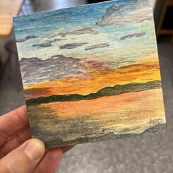 For Joanie, watercolor and pen, 2022.