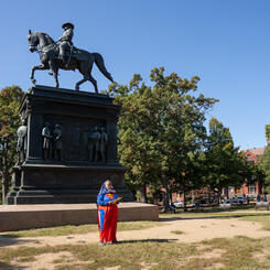 Performance Still in front of monument