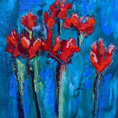 Red Tulips Encaustic on masonite, 9 x 12 Collin Cessna, 2022