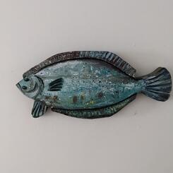 Flounder Encaustic on wood, 8 x 14 Collin Cessna, 2023