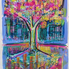 Pink Maple Acrylic on watercolor paper, 18 x 24 Collin Cessna, 2022