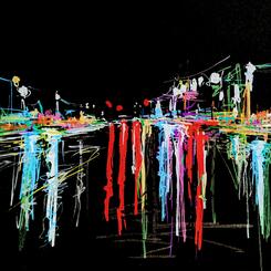 Rainy Rt. 1 Acrylic on black paper, Collin Cessna, 2021