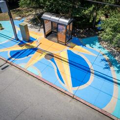 Annapolis Eastport, Eastport ShineWave bus stop sidewalk mural, birds-eye view