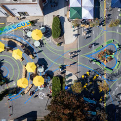 Damascus Placemaking Festival, aerial view central Heart of Damascus sculpture and Amphitheater