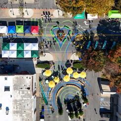 Damascus Placemaking Festival, aerial view of wayfinding pavement art, Heat of Damascus and Amphitheater
